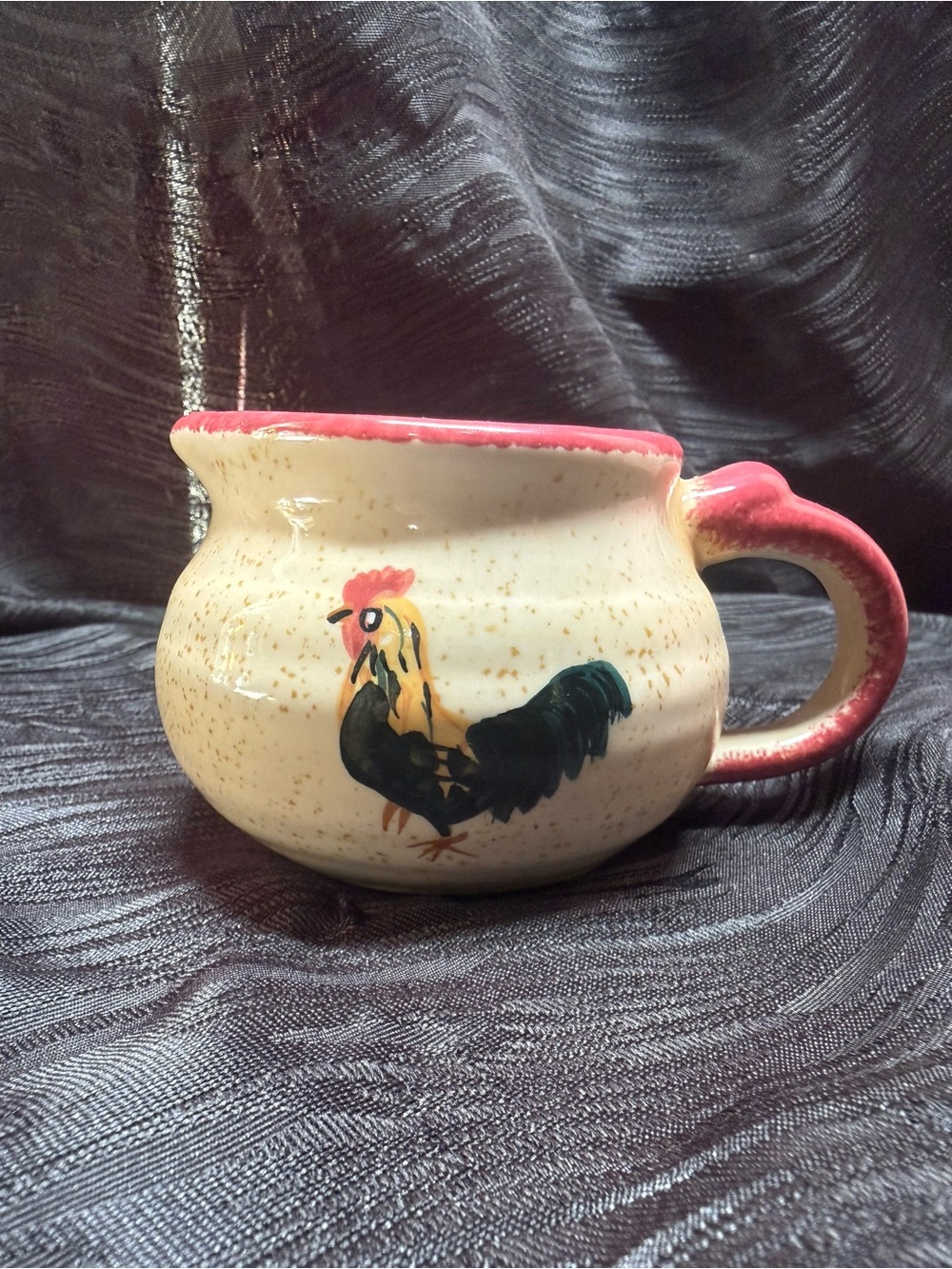 Ceramic Rooster Bird Mug in Cream with Pink Trim